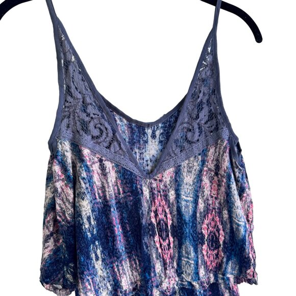 Ecote Tiered Tank Top Womens XS Tunic Boho Watercolor Layered Crochet - Picture 5 of 13